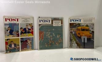 x3 Vintage Unframed "The Saturday Evening Post" 1954 & 55 Sealed Edition Prints