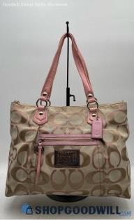 Coach Poppy Signature Beige/Pink Jacquard Canvas Tote Bag Handbag/Purse