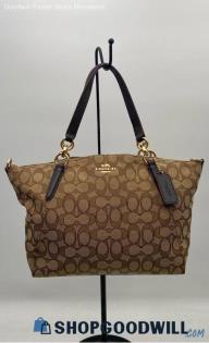 Coach Kelsey Signature Khaki/Brown Canvas Satchel Handbag/Purse