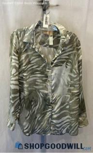 Chico's Women's White/Gray Patterned Long Sleeve Button Up - Sz M