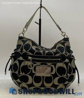 Coach Signature Poppy Black Tan Shoulder Bag Womens Canvas