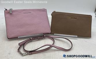 Lot of 2 Michael Kors Pink Burgundy Mauve Crossbody Wallet Pebbled Leather