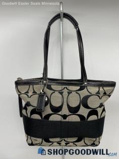 Coach Signature Black Tote Shoulder Bag Womens Canvas Jacquard Handbag/Purse