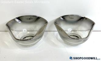 Set Of 2 Dorothy Thorpe Silver Fade Wavy Glass Bowls