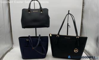 Lot Of 3 Michael Kors Black/Navy Blue Saffiano Leather Totes/Shoulder Bags