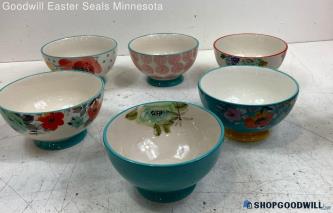 6pc Pioneer Women Stoneware Footed 6" Bowls Varies Design Floral Flowers & Color