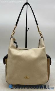 Coach Pennie Colorblock Ivory Tan Black Shoulder Crossbody Bag Pebbled Leather