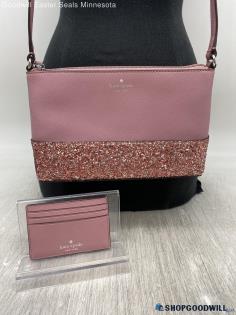 Kate Spade Flash Pink Glitter Crossbody/Wallet Womens Leather Handbag/Purse