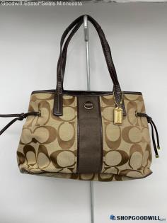 Coach Signature Stripe Khaki/Brown Shoulder Bag Womens Canvas Handbag/Purse