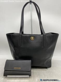 Michael Kors Black Shoulder Tote Bag Womens Leather w/ Wallet Handbag/purse