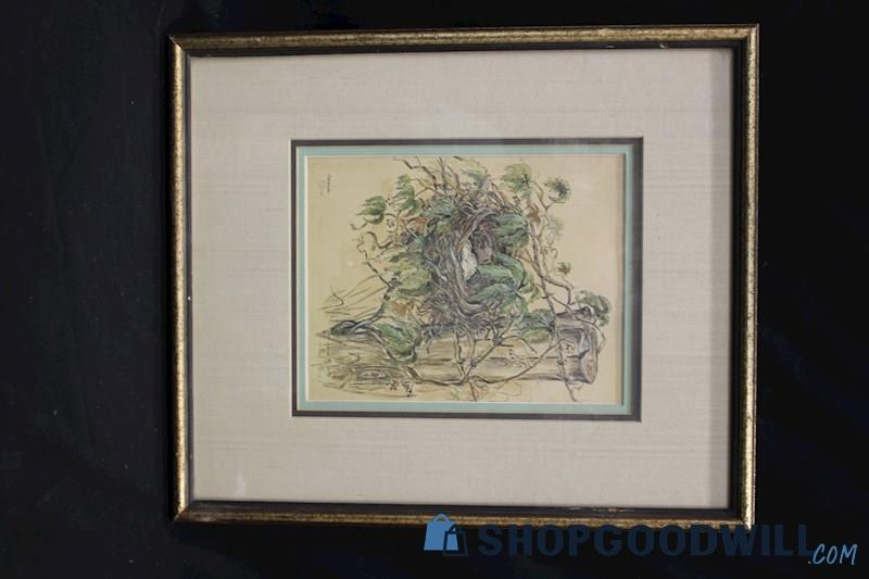 Framed Vintage '75 Print 'Cardinal' Pencil&Watercolor Signed by Mary Mugg 8/500