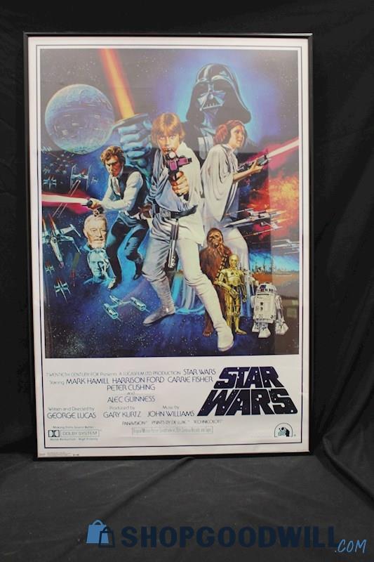 Framed 'Star Wars-A New Hope' Movie Poster Unsigned; Damage to Plastic of Frame