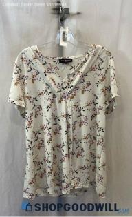 Lane Bryant Women's White/Multicolored Floral Patterned V-Neck Shirt - Sz 14/16