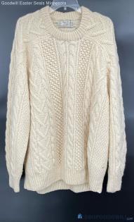 Athena Designs Men's Ivory Classic Cable Knit wool sweater