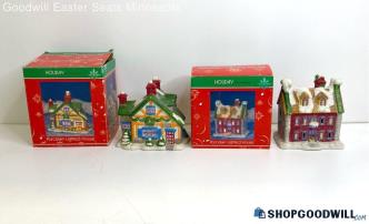 Set Of 2 Holiday Traditions Collectible Porcelain Houses