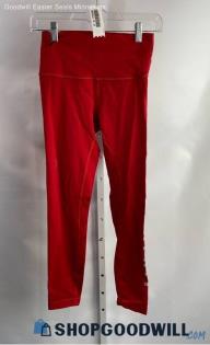 Lululemon Women's Red/Silver Shiny Logo Graphic Active Leggings - Sz 6