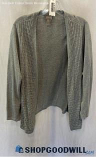 Chico's Women's Heather Gray Ribbed Trim Open Cardigan - Sz L