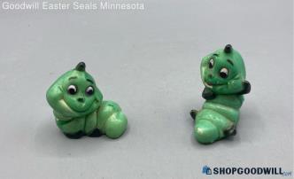 2pc Unbranded Green Caterpillar Worm Plastic Decorative Mini Figurine Home Decor