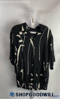 Zara Women's Black/White Patterned Cropped Sleeve Blouse - Sz L