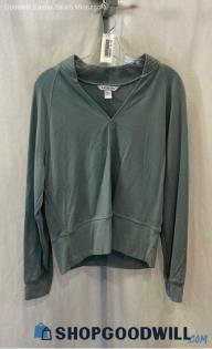 Athleta Women's Dusty Teal V-Neck Eastbound Long Sleeve Sweatshirt - Sz L