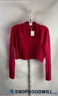 NWT Free People Women's Hot Pink 100% Cashmere Cropped Shrug Cardigan - Sz M