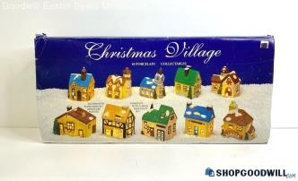 10PC Christmas Village Porcelain Collectible Figurine Set