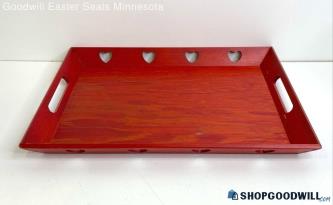 Wooden Red Heart Shaped Cut Out Serving Tray