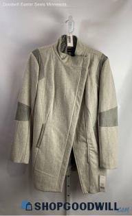 NWT Dana Buchman Women's Heathered Light Gray Wool Blend Faux Leather Coat Sz L