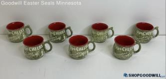 Set Of 7 Ceramic Red & Green Noel Cheer Holiday Greetings Mini Mugs