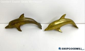 2PC Metal Brass Collectible Dolphin Figurines