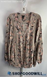 Torrid Women's Dark Beige/Pink Floral Print Pullover Blouse - Sz 2