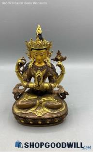 'China Bronze Gilt Fours Armed Chenrezing Statue Figurine Budda Home Decor