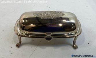 Unlabeled Glass & Metal Silver Plate Roll Top Butter Dish With Glass Butter Tray