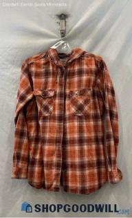 Carhartt Women's Peach/Brown Plaid Hooded Button Up Flannel - Sz M