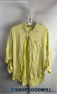 Zara Women's Pale Yellow Roll Sleeve Blouse - Sz M