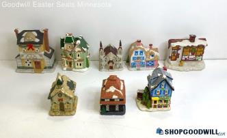 8PC Assorted Collectible Ceramic Christmas Village Houses & Stores