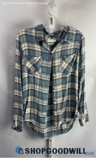 Lucky Brand Women's Blue/White Plaid Button Up Long Sleeve Flannel - Sz M