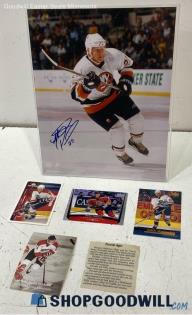 NHL Player Mark Parrish Collector Lot: Photo w/COA, Article, x4 Collector Cards