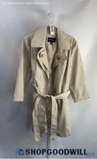 London Fog Women's Ivory Beige Button Up Wrap Long Trench Coat - Sz L