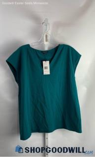 NWT Lafayette 148 Women's Teal V Neck Short Sleeve Blouse - Sz L