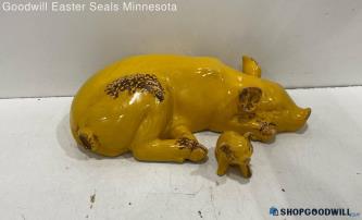 Transpac Large Ceramic Pig Lying Down Pig Yellow