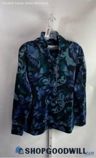 Chico's Women's Black/Blue Leaf Pattern Cowl Neck Sweater - Sz L