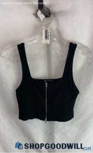 Zara Women's Black Front Zip Cropped Tank Top - Sz L