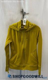 Athleta Women's Mustard Yellow Fleece Lined Mock Neck Zip Up Hoodie - Sz S