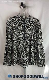 Chico's Women's Black/White Leaf Pattern 1/2 Zip Sweater - Sz XXL