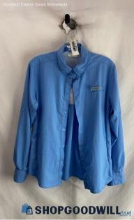 Columbia Women's Powder Blue Ripstop Tech Button Up - Sz L