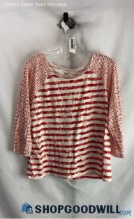 Chico's Women's Red/White Striped 3/4 Sleeve T-Shirt - Sz L