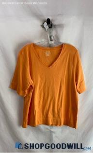 Chico's Women's Pale Orange Button Embellished V Neck Top - Sz XL