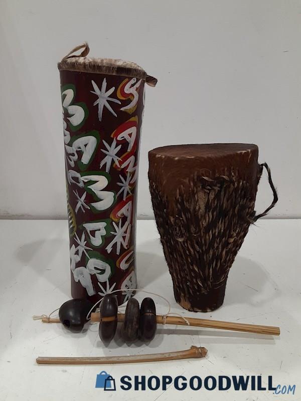 Unbranded Wooden Drum W/ Art & Sticks 
