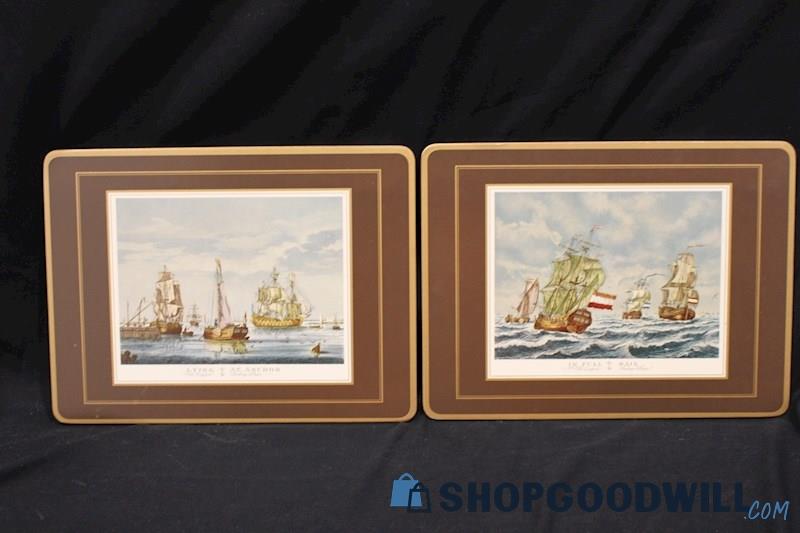 Unframed Vtg Pimpernel Placemats 'In Full Sail'&'Laying Anchor' Unsigned x2 ea